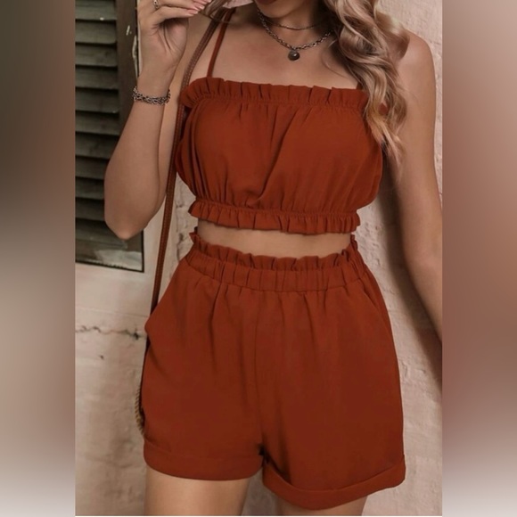 Shein burnt orange frill cami and short set - Picture 1 of 3